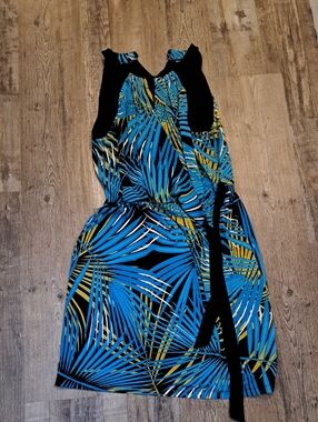 Apt. 9 Blue, Black & Yellow Palm-Print Mini Dress